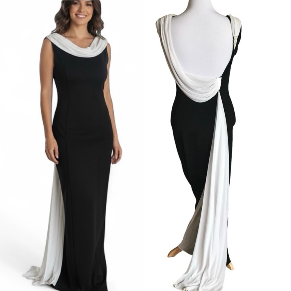 Cachet Retro Glamorous Black and White Statement Evening Gown Size 12